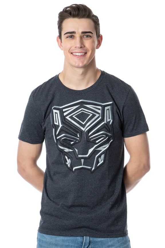 Black Panther Men's Silver Metallic Ink Tribal Logo Adult Superhero T-Shirt