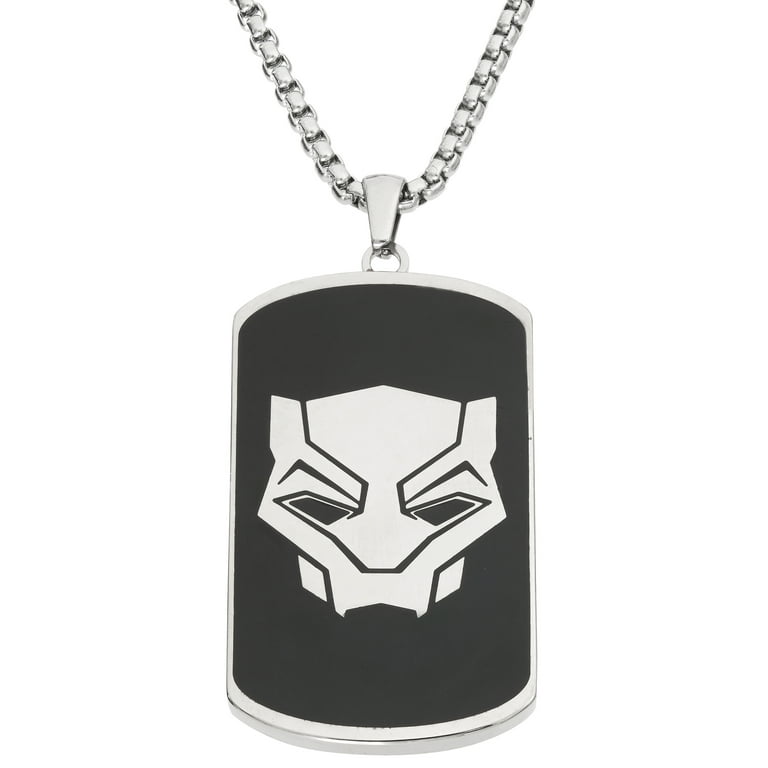 Black Panther Men s Stainless Steel Logo Dog Tag Pendant 22