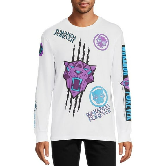 Black Panther Mens & Big Mens Allover Print Graphic T-Shirt with Long Sleeves