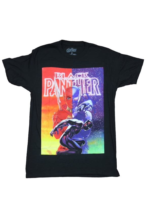 Black Panther Mens T-Shirt - Colorful Day & Night Shuri And Panther Image (Medium)