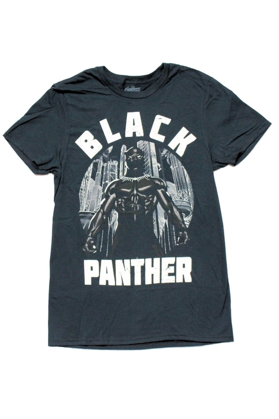 Black Panther Mens T-Shirt - Standing Proud Between Distressed Name