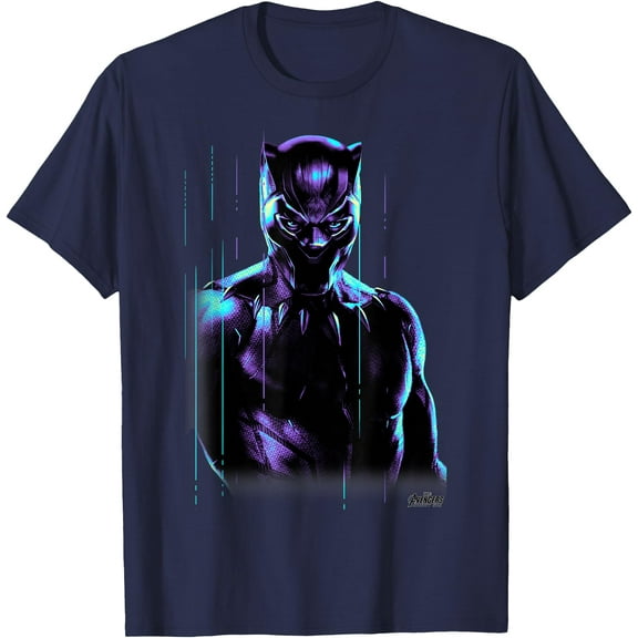 Black Panther Neon Graphic DTG Print Unisex T-Shirt,Navy Color,Size L