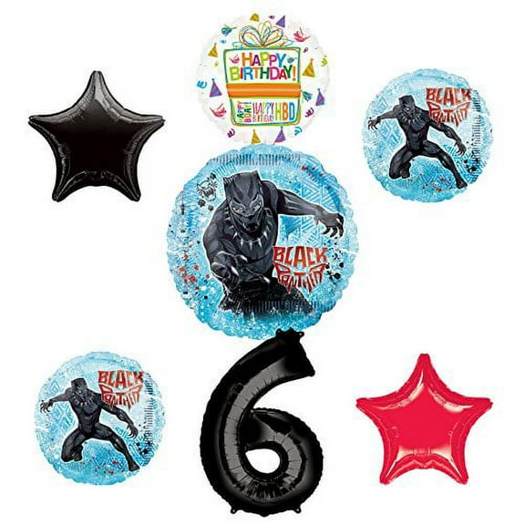 Black Panther Party Supplies 6th Birthday Balloon Bouquet Decorations
