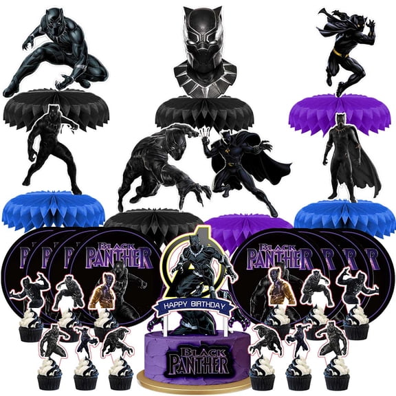 Black Panther Party Supplies Decor Plates Fans Decorations Honeycomb Centerpieces Cake Toppers