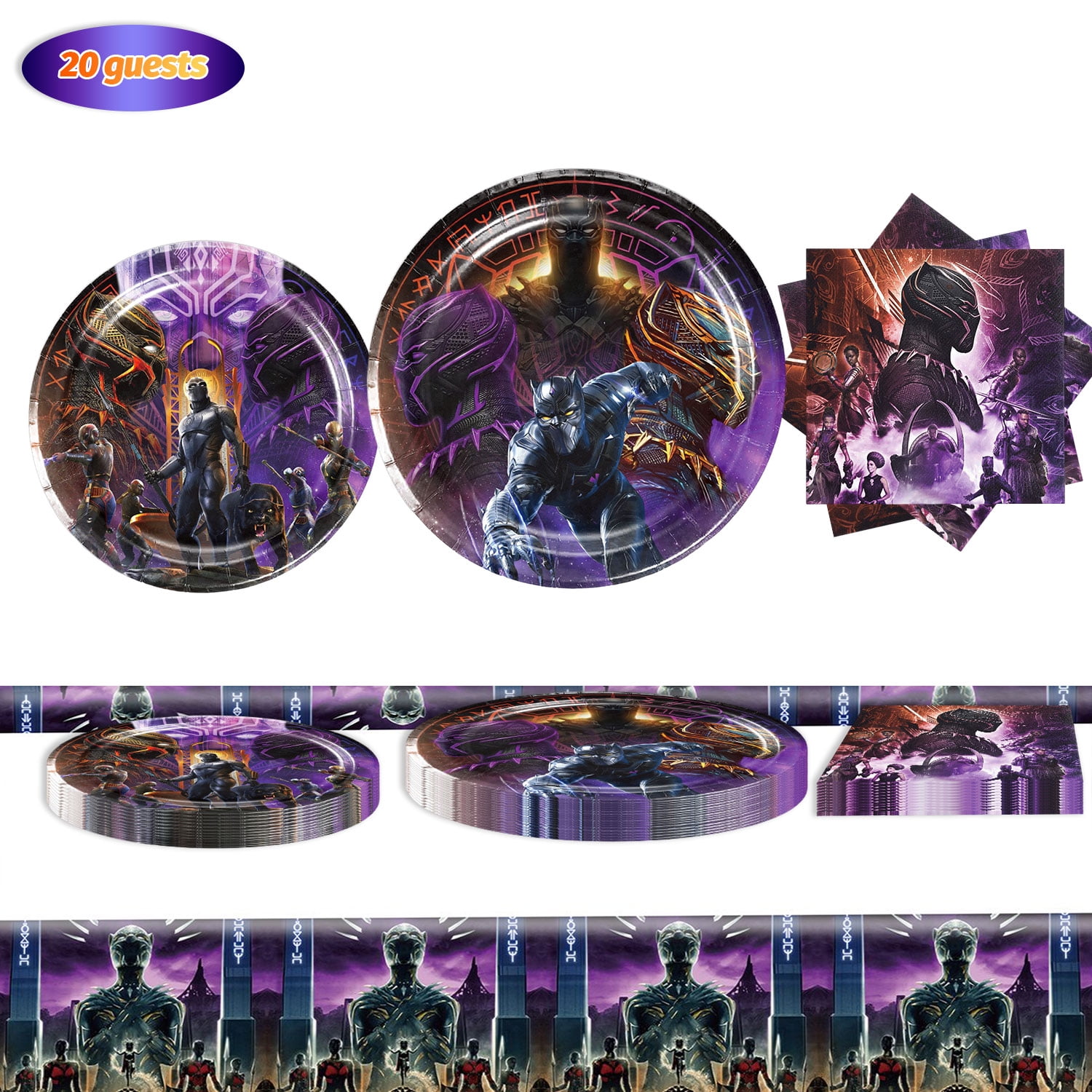 Black Panther Party Supplies Tableware Set Wakanda Forever Birthday Decorations Serves 20 Guests Dinnerware Set Paper Plates and Napkins Disposable Plastic Tablecloth Superhero Themed Party Favor