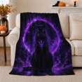 thumbnail image 1 of Black Panther in Purple Energy Ring, Mystical Fantasy Style for Wildlife Lovers, Neon Jungle Spirit Scene and Birthday Gift, Cozy Flannel Blanket for Bedroom and Game Room, Home Decor, 1 of 8