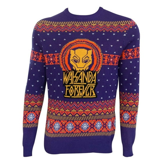 Black Panther Purple and Orange Ugly Christmas Sweater-Medium