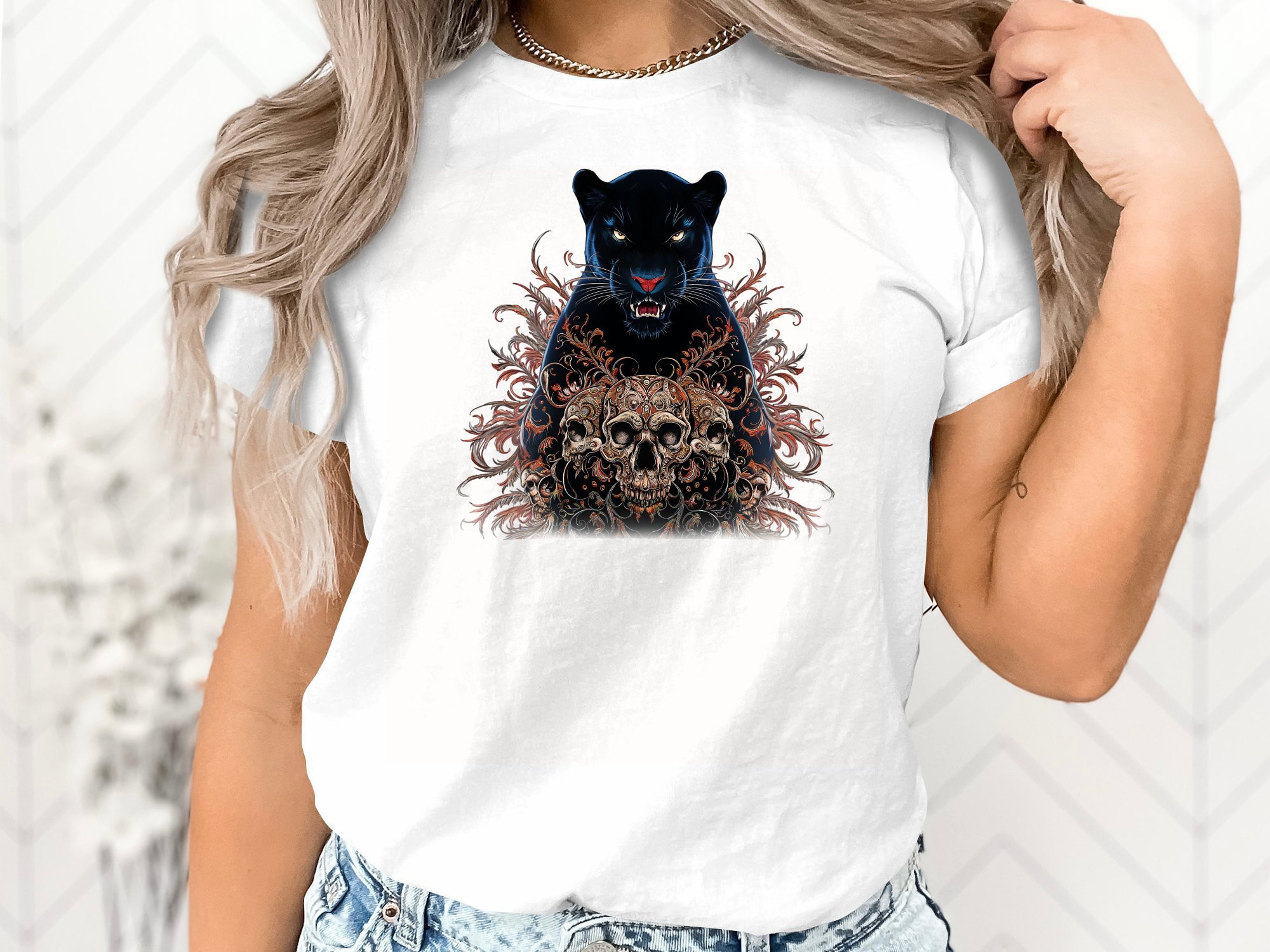 Black Panther Skull Art TShirt, Graphic Tee, Men Women Unisex Casual