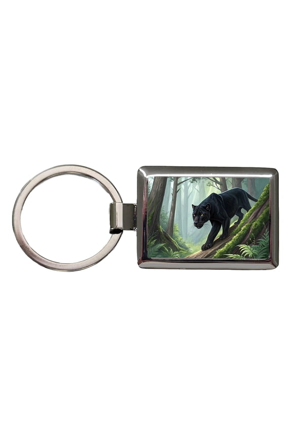 Black Panther Stalking Prey Metal Rectangle Keychain