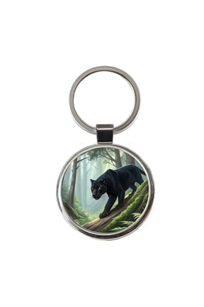 Black Panther Stalking Prey Metal Round Keychain