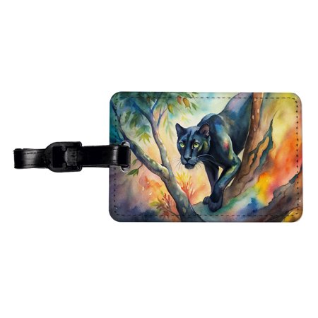Black Panther Stalking Prey Watercolor Faux Leather Travel Luggage Tag