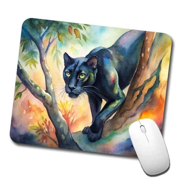 Black Panther Stalking Prey Watercolor Mouse Pad Low Profile Gaming Mat