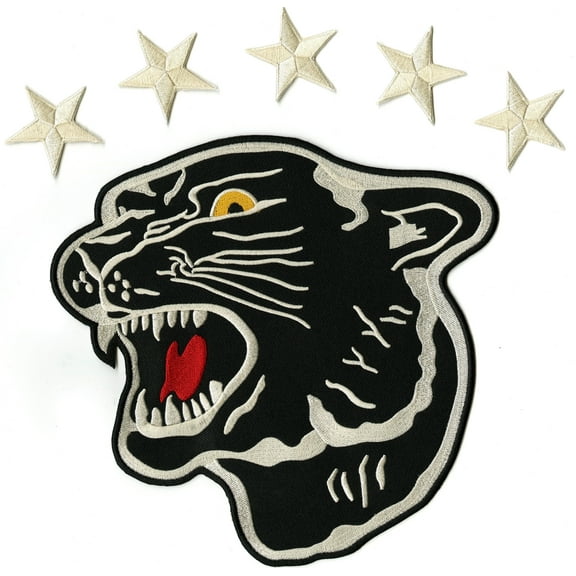 Black Panther & Star Patches 8" | Embroidered Spirit Animal Designer Jacket Patch Large Iron on - by Nixon Thread Co