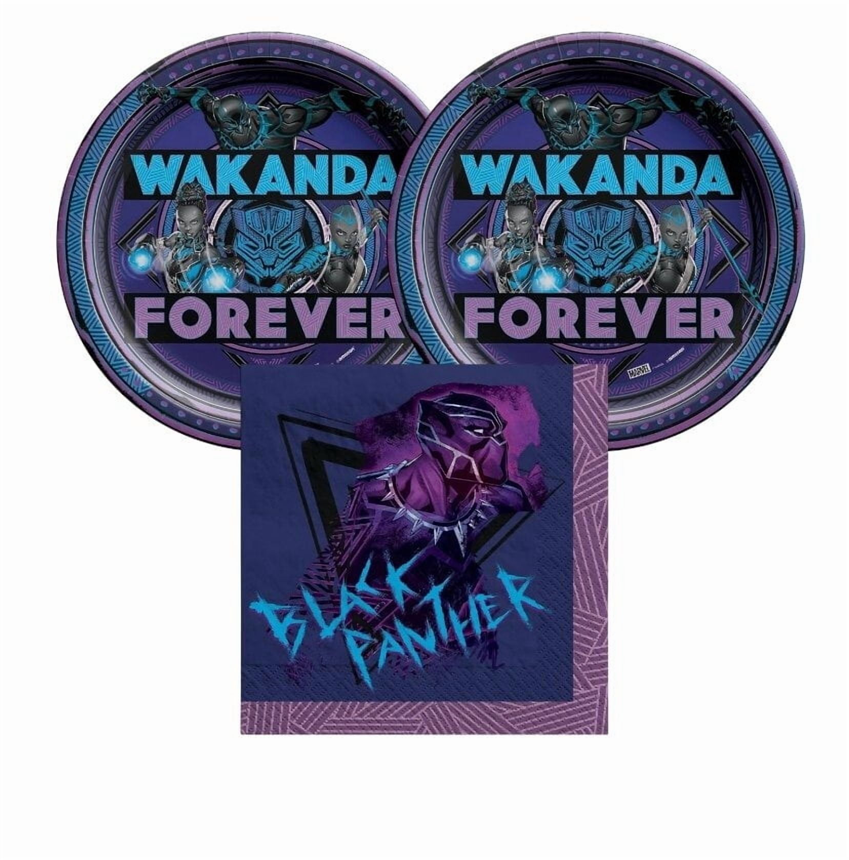 Black Panther Wakanda Forever Birthday Party Supplies for 16 Guests Includes 16- 9" Plates and 16 Luncheon Napkins, Marvel Party Pack
