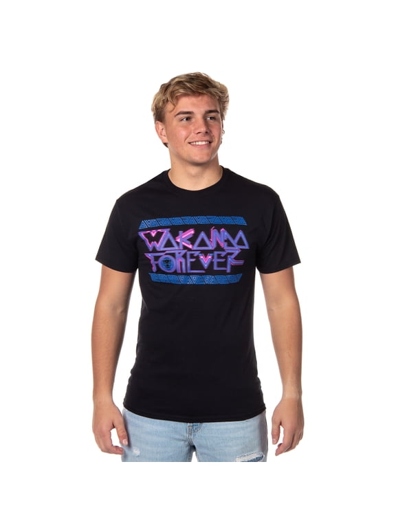 Black Panther Wakanda Forever Men's Neon Tribal Logo Adult T-Shirt