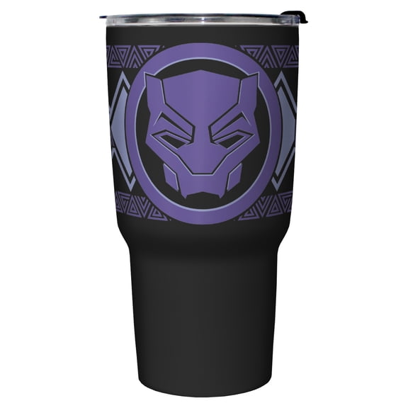 Black Panther: Wakanda Forever Purple Logo Stainless Steel Tumbler w/Lid Black 27 oz.