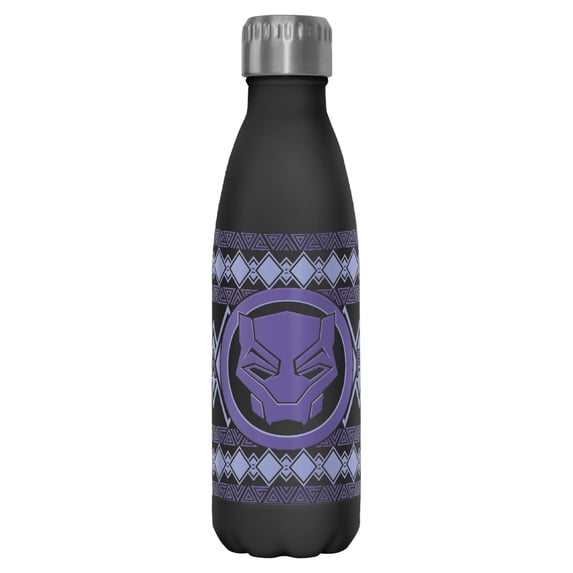 Black Panther: Wakanda Forever Purple Logo Stainless Steel Water Bottle Black 17 oz.