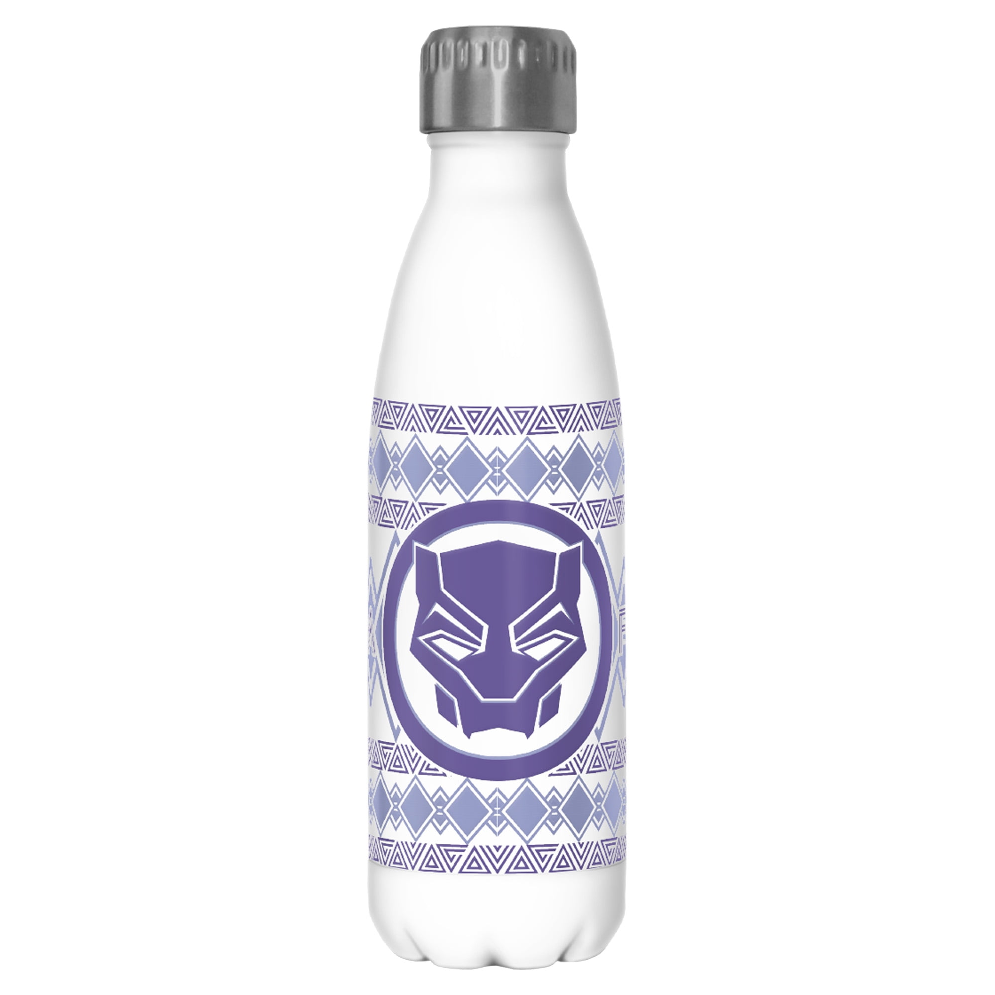 Black Panther: Wakanda Forever Purple Logo Stainless Steel Water Bottle  White 17 oz.