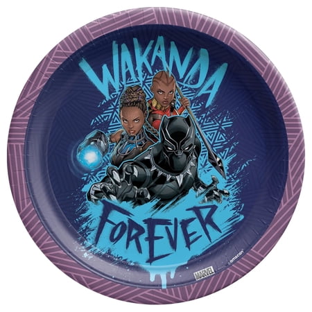 Black Panther "Wakanda Forever" Round Plates, 7" (8-Pack): Vibrant All-Character Designed Plates for Epic Parties & Celebrations