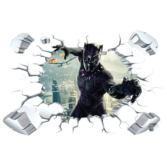 Black Panther Wall Stickers 3D Wall Stickers Children's wall stickers Cartoon characters wall stickers Cartoon background Wall decoration Children's bedroom decoration 60*40CM