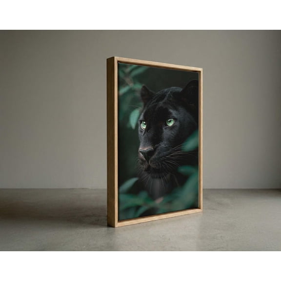 Black Panther With Green Eyes In Jungle Canvas Print, Poster Only