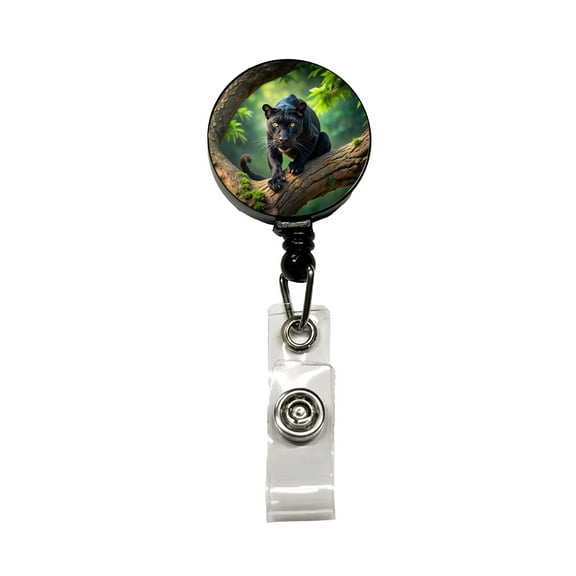 Black Panther on Branch Retractable Reel ID Badge Key Card Name Tag Holder with Clip