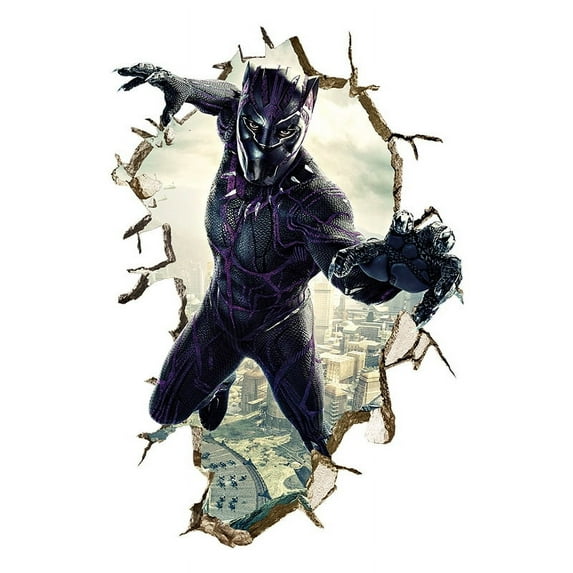 Black Panther wall sticker 3D wall sticker Cartoon character wall sticker Cartoon background wall decoration Children's bedroom decoration 60*40CM