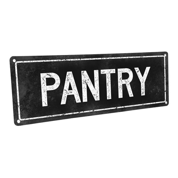 Black Pantry 4"x12" Metal Sign, Wall Décor for Kitchen and Dining