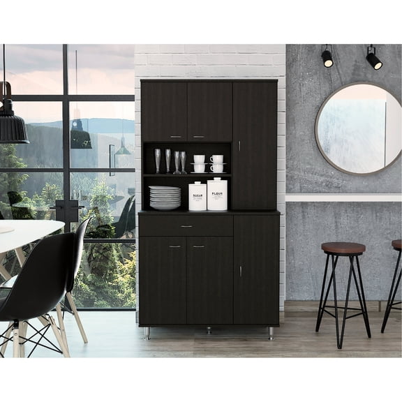 Two Shelves and Cabinets - Kitchen Pantry for Daily Items