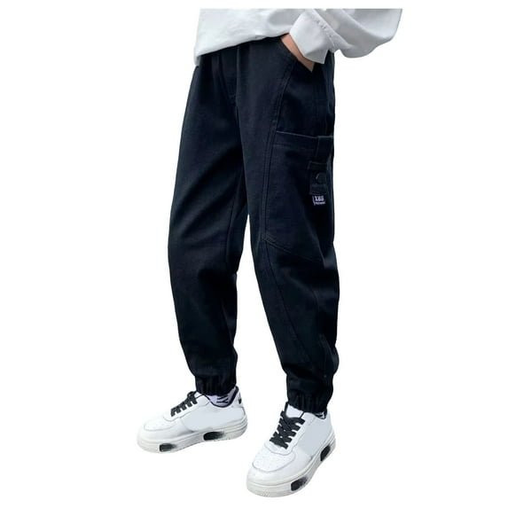 Black Pants Boys Boys Pants Size 8 Boys Cargo Joggers Pants Elastic Waist Casual Jogging Trousers Bottom for Kids Black 6-7 Years