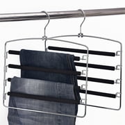Black Pants Hangers Non Slip - Happon 2 Pack Space Saving Hanger 5-Layer Swing Arm Pants Hanger Metal Space Saver Hangers for Pants Jeans Scarf Trouser Tie Towel Clothes