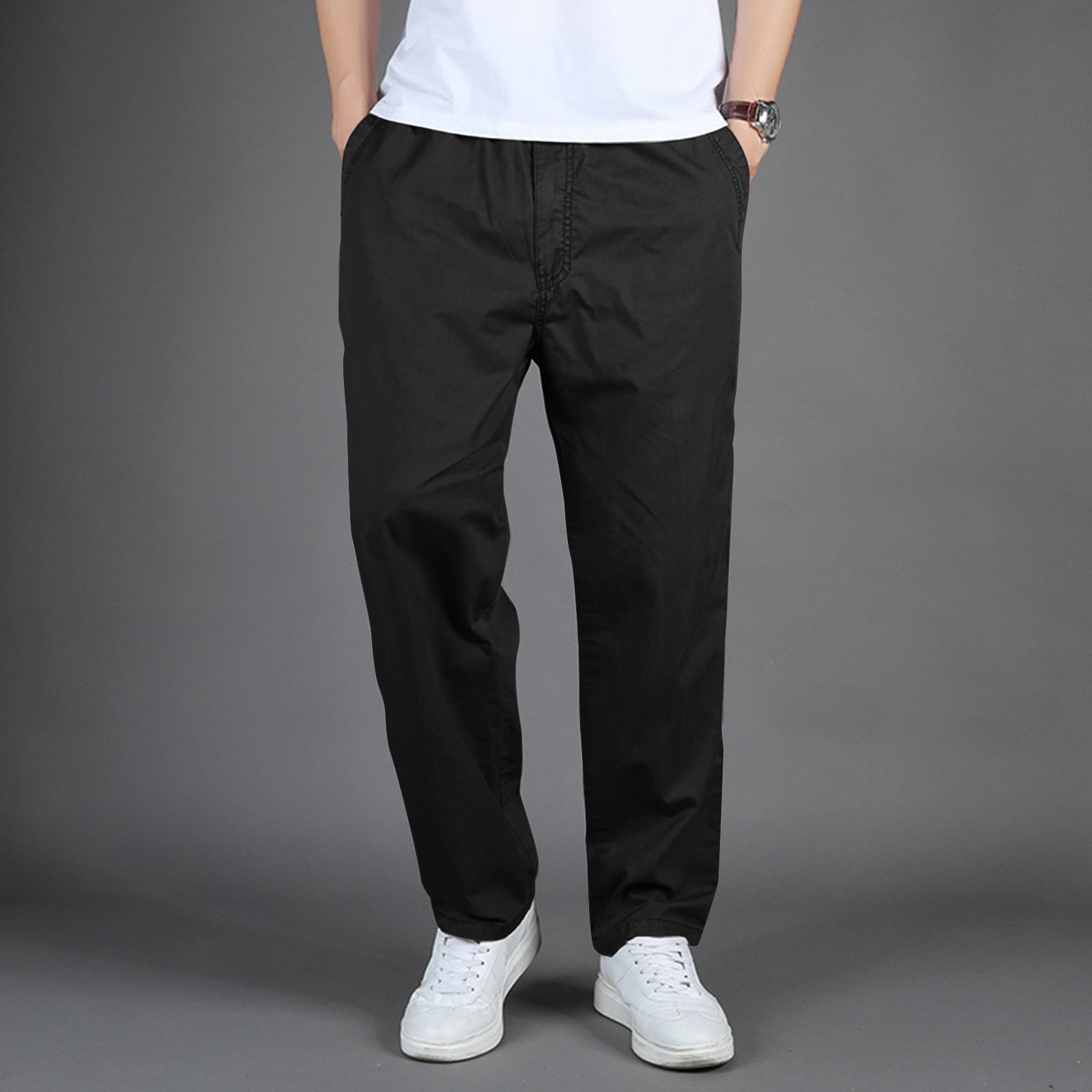 Black Pants for Men, Cotton Mens Golf Pants, Elastic Waist Black Pants for Men, Cotton Mens Golf Pants, Elastic Waist