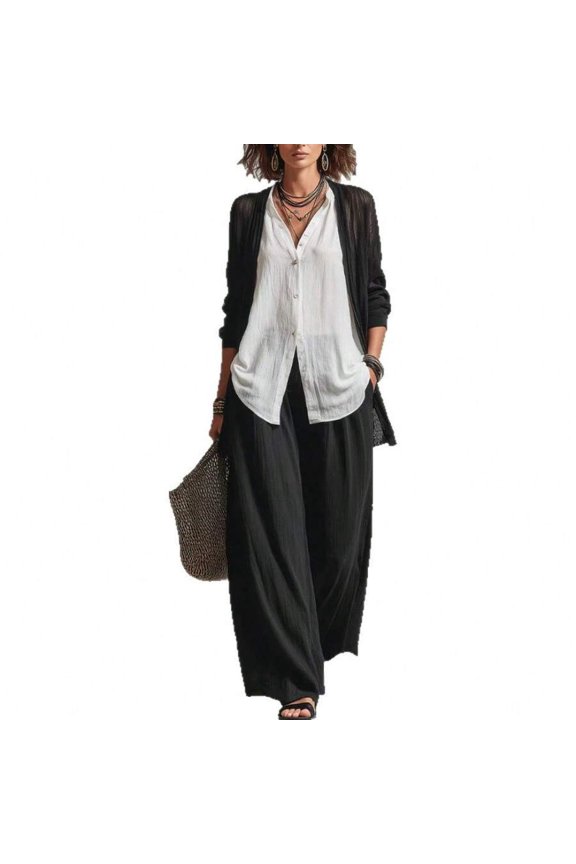 Black Pants With Layered Cardigan Set