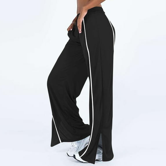 Black Pants for Women High Waisted Jogger for Women Stripe Side Lightweight Wide Leg Pants Workout Sweatpants Athletic Joggers Pants Girls Wide Leg Sweatpants