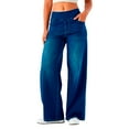 thumbnail image 1 of Womens Pants Casual Women's Pants for Work Casual Dress for Women Short High Waist Sweatpants Women Business Petite Fall Work Clothes Pull On Wide Leg Jeans High Blue M, 1 of 5