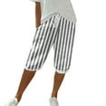 thumbnail image 1 of Black Pants for Women Cotton and Linen Striped Pocket Elastic Casual Pants Women's Quarter Pants, 1 of 3