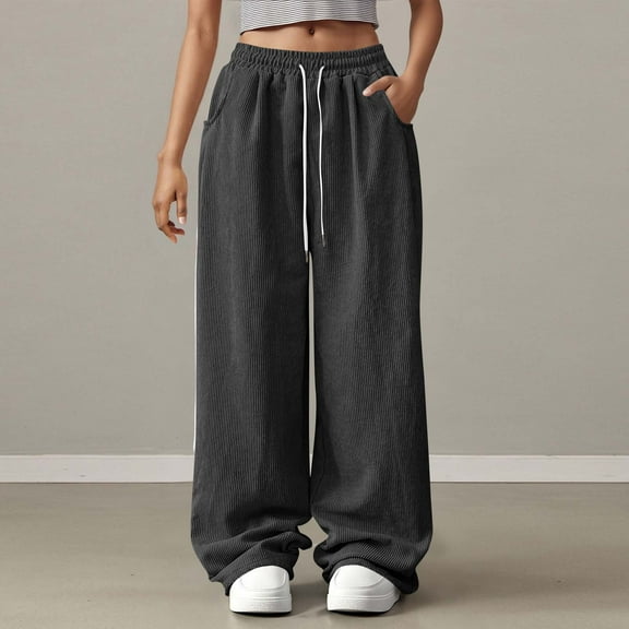 Black Pants for Women, Women Solid Color Elastic Waist Sports Casual Pants With Side Pockets Women High Waisted Pants (Dark Gray,XL)