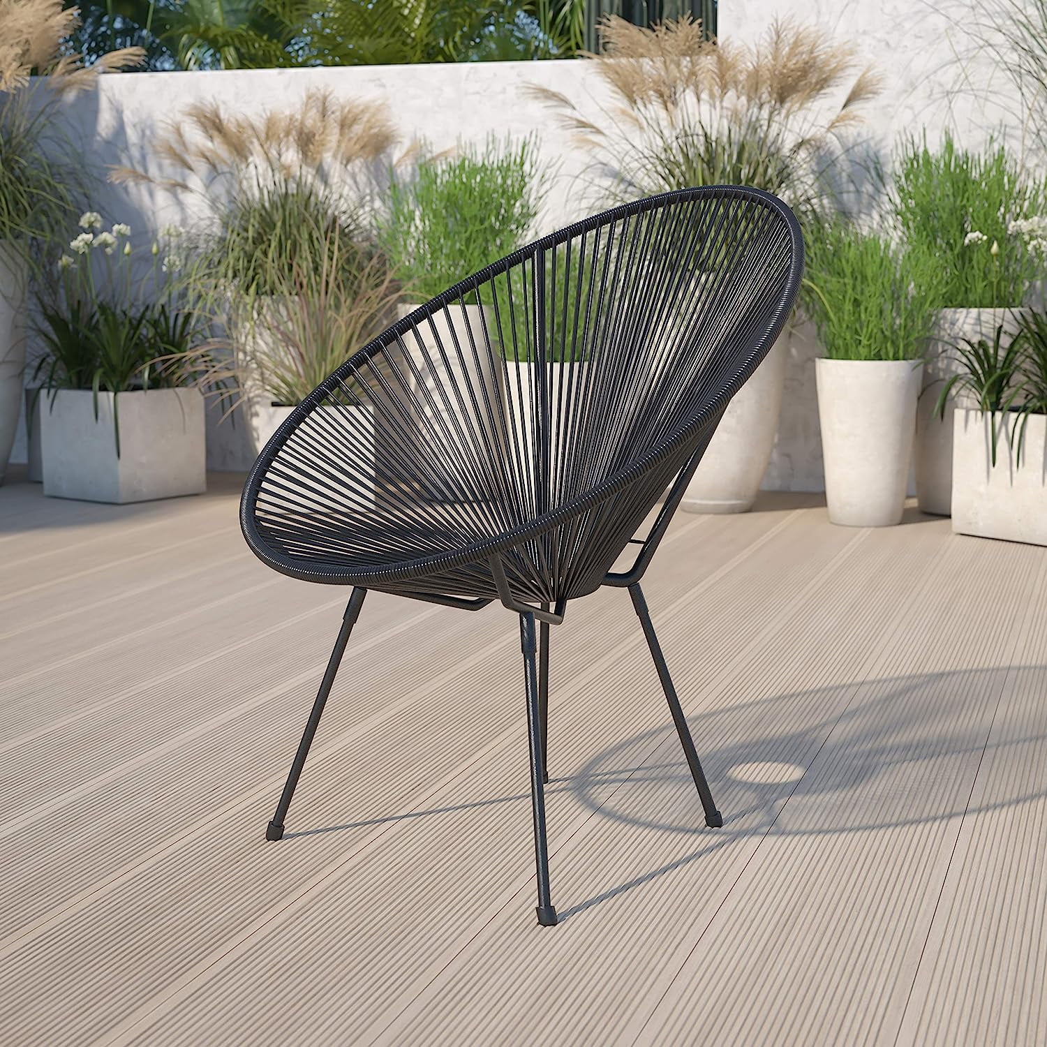 Black Woven Basket Papasan Bungee Lounge Chair