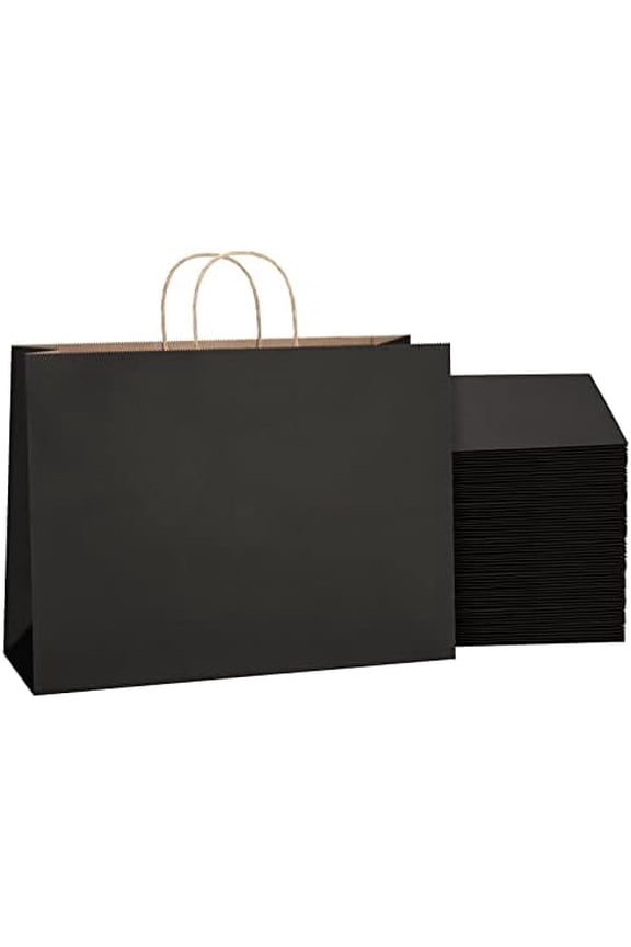 Black Paper Bags with Handles 16x6x12, 25 Pack Large Kraft Paper Bags Bulk, Tote Bag Shopping Bags, Paper Gift Bags, Retail Bag Merchandise Bags for Grocery Business Takeouts