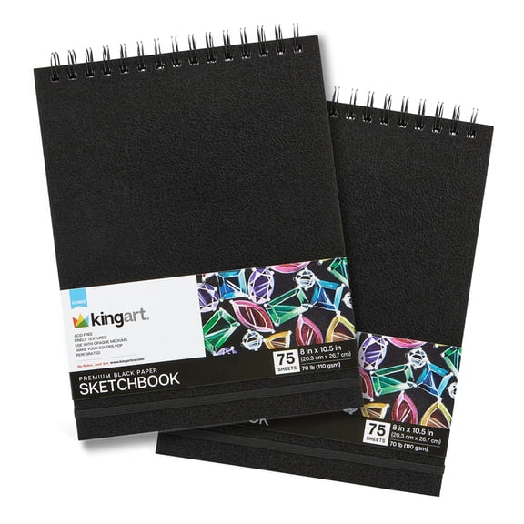 Black Paper DIY Large Sketchbook - Top Spiral - 8" x 10.5" - 2 Pack - 75 Sheets