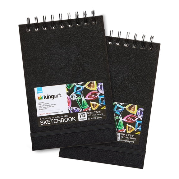 Black Paper DIY Small Sketchbook 5" x 7.5" - 2 Pack - 75 Sheets Each
