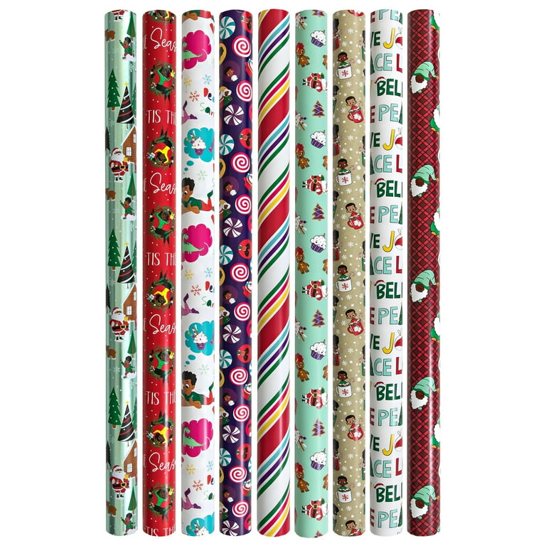 Black Paper Party Christmas Gift Wrapping Paper 9 Roll Bundle