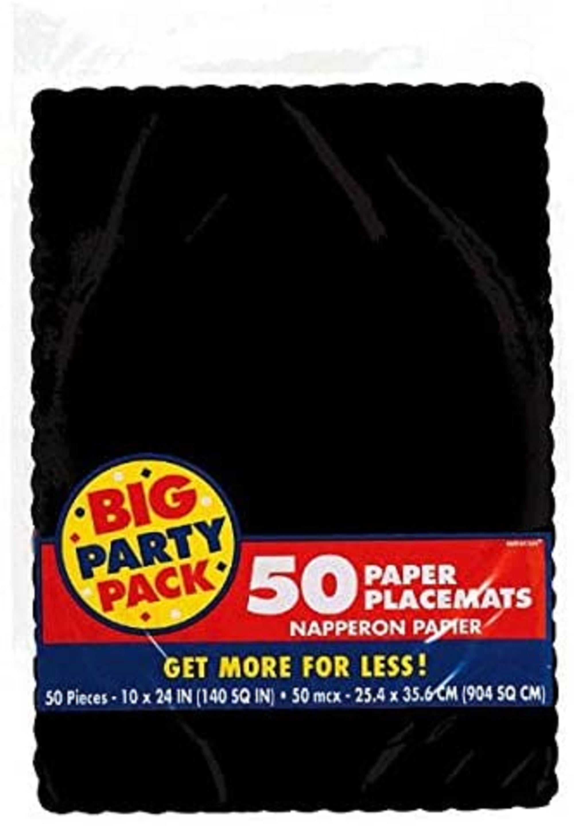 25 Black Paper Placemats - Dinner Size 10x14 Inches, Rectangular, Disposable