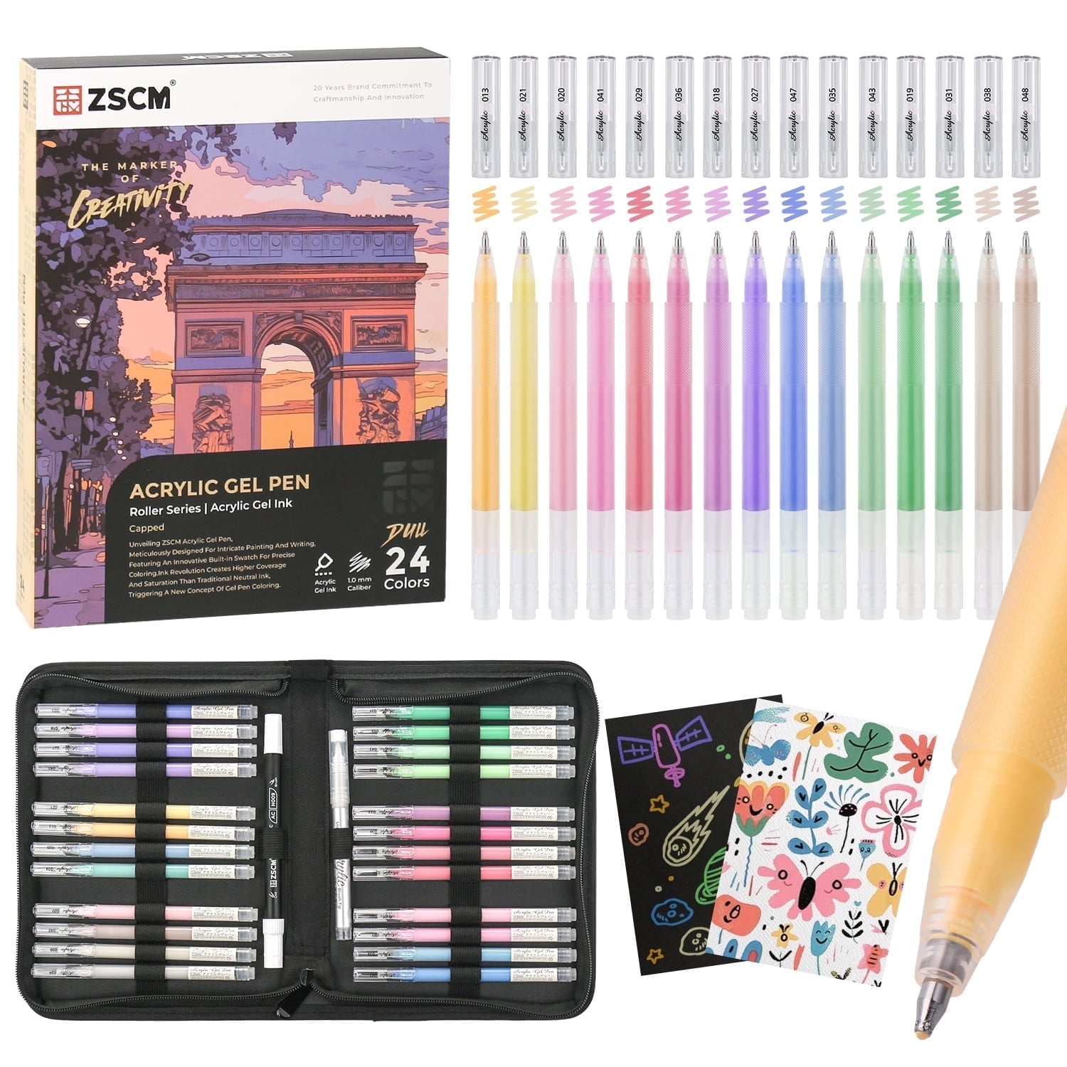 ZSCM Black Paper Sketchbook & 24 Colors Acrylic Gel Pens for Drawing, 1mm Fine Point Dull Acrylic Ink Pen for Black Paper, Sketching, Illustration