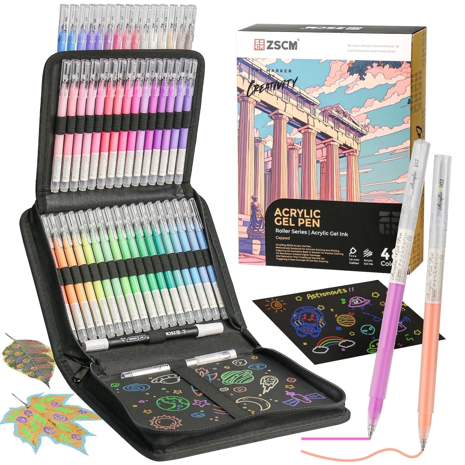 Black Paper Sketchbook & 48 Colors Acrylic Gel Pens for Drawing, 1mm Fine Point Acrylic Ink Pen for Black Paper, Sketching, Illustration, Card Making
