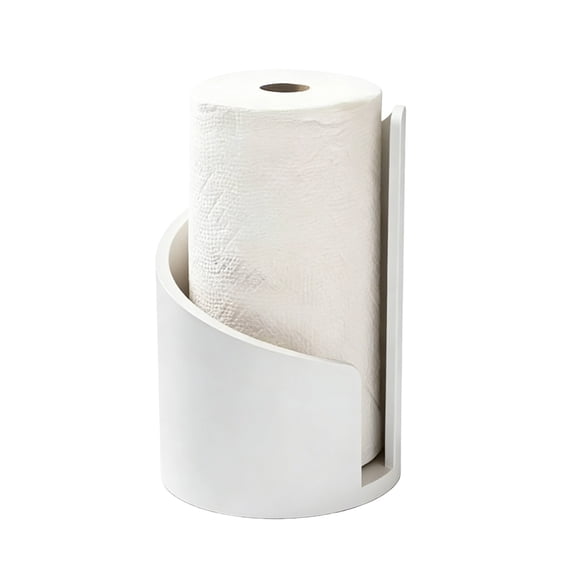 Black Paper Towel Holder Countertop with Wood Round Base and Iron Stand, One-Handed Tear for Kitchen Bath, Weighted Paper Towel Holder Countertop