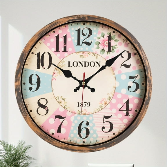 Black Paris Decorative Wall Clock with Big Arab Numerals, Retro Wood Wall Clocks for Living Room, Office and Kitchen, Colorful Quality Quartz Quiet Round Hanging Clock