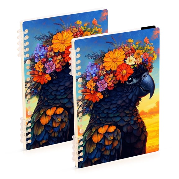 Black Parrot with Garland Notebook Detachable Coil Notebook Diary Plan Book A5 Size 60 Pages 1 Pack