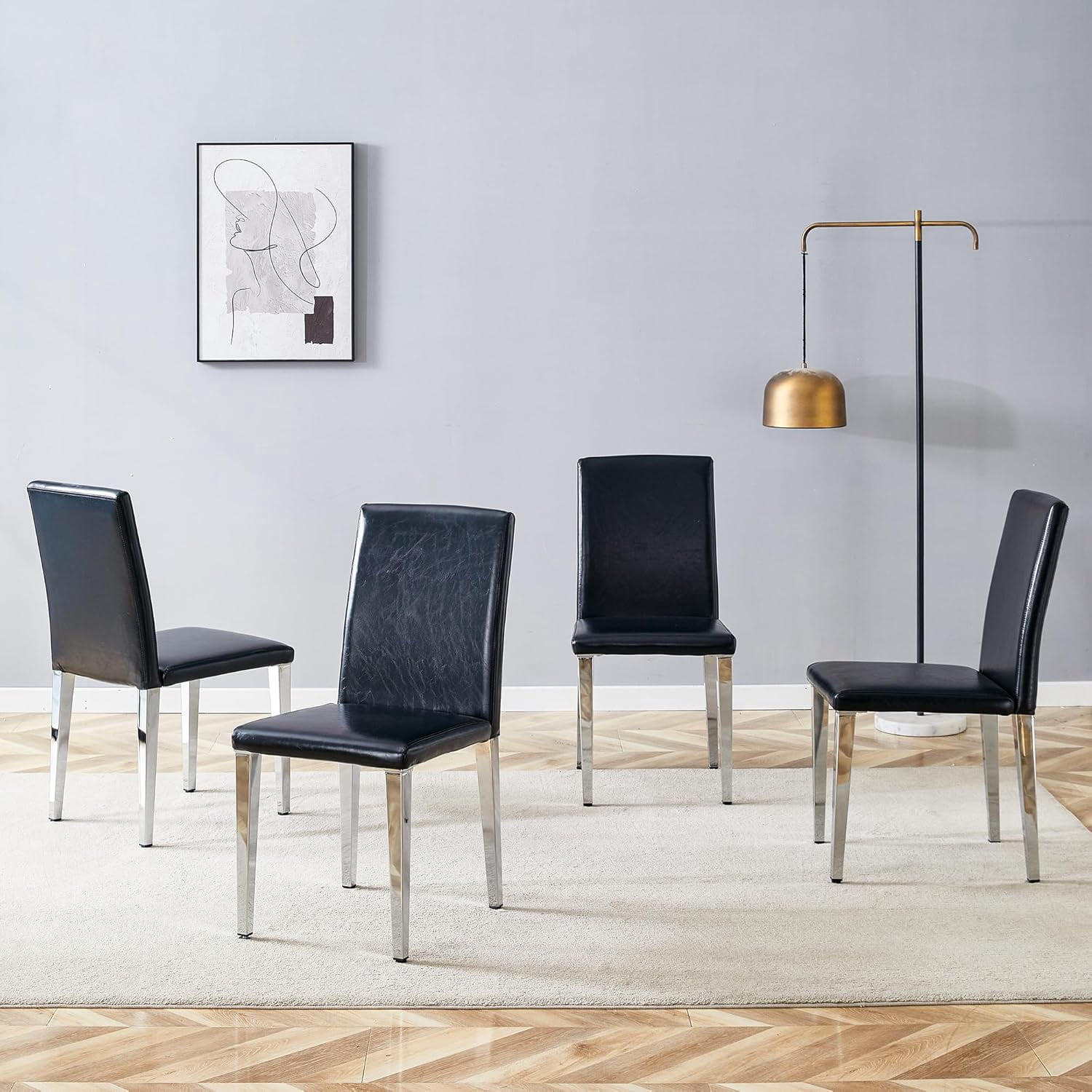 Black Parsons Dining Chairs Set of 4, PU Leather Upholstered Modern ...