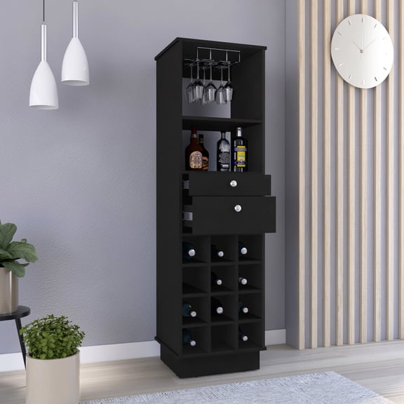 Black Particle Bar Cabinet - Two Drawers Storage - Home Recreation Room - Serves as Home Storage
